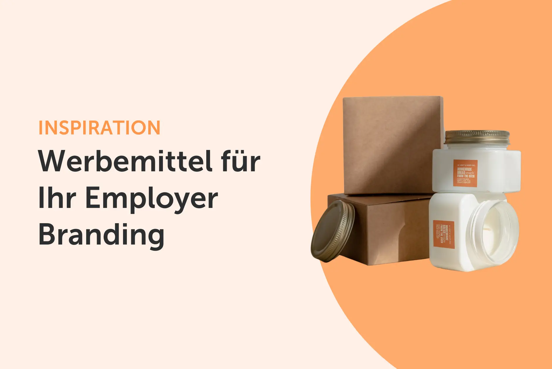 Headerbild mit Titel 'Werbemittel für Ihr Employer Branding', auf orangenem Hintergru.