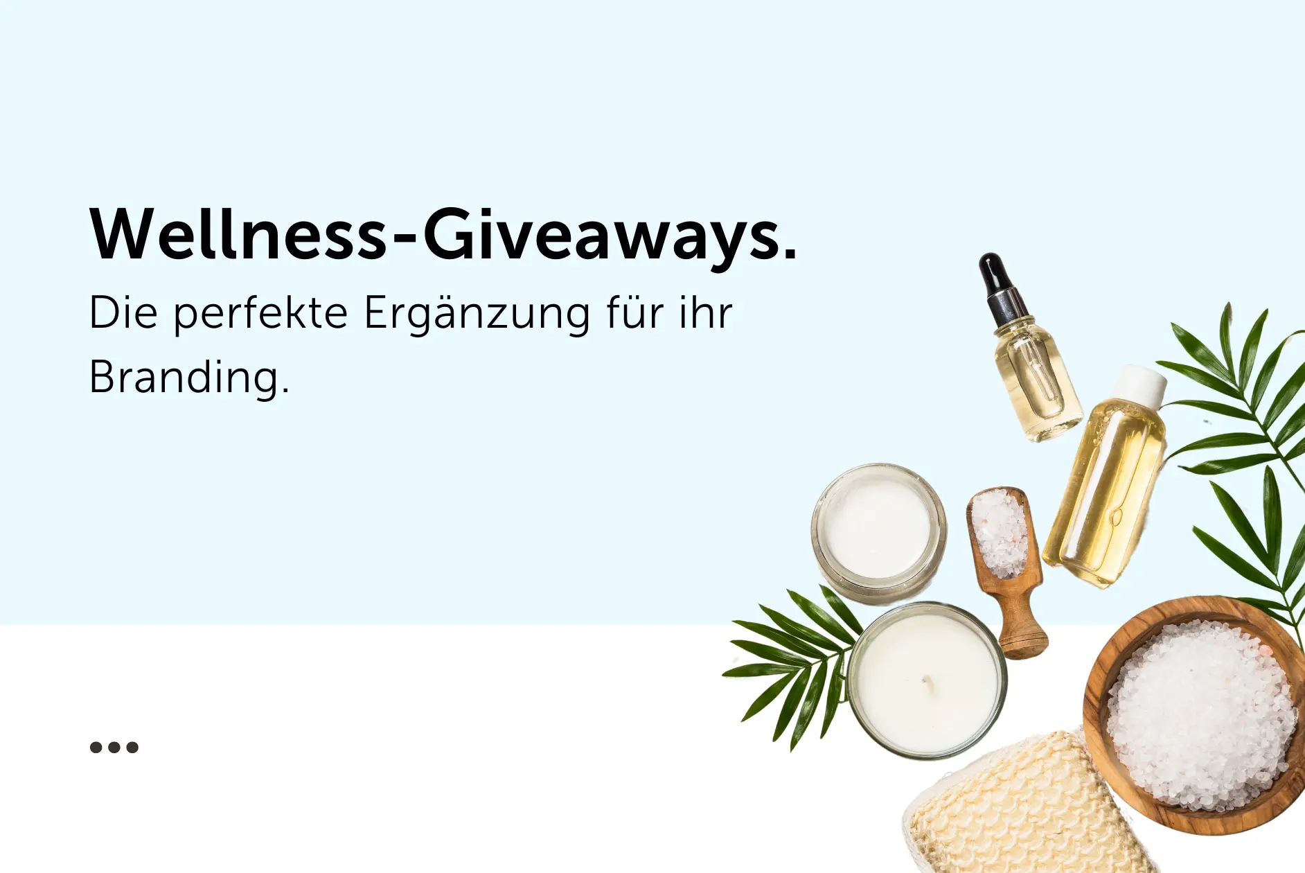 Headerbild mit Titel, Wellness-Produkte auf blauem Hintergrund.