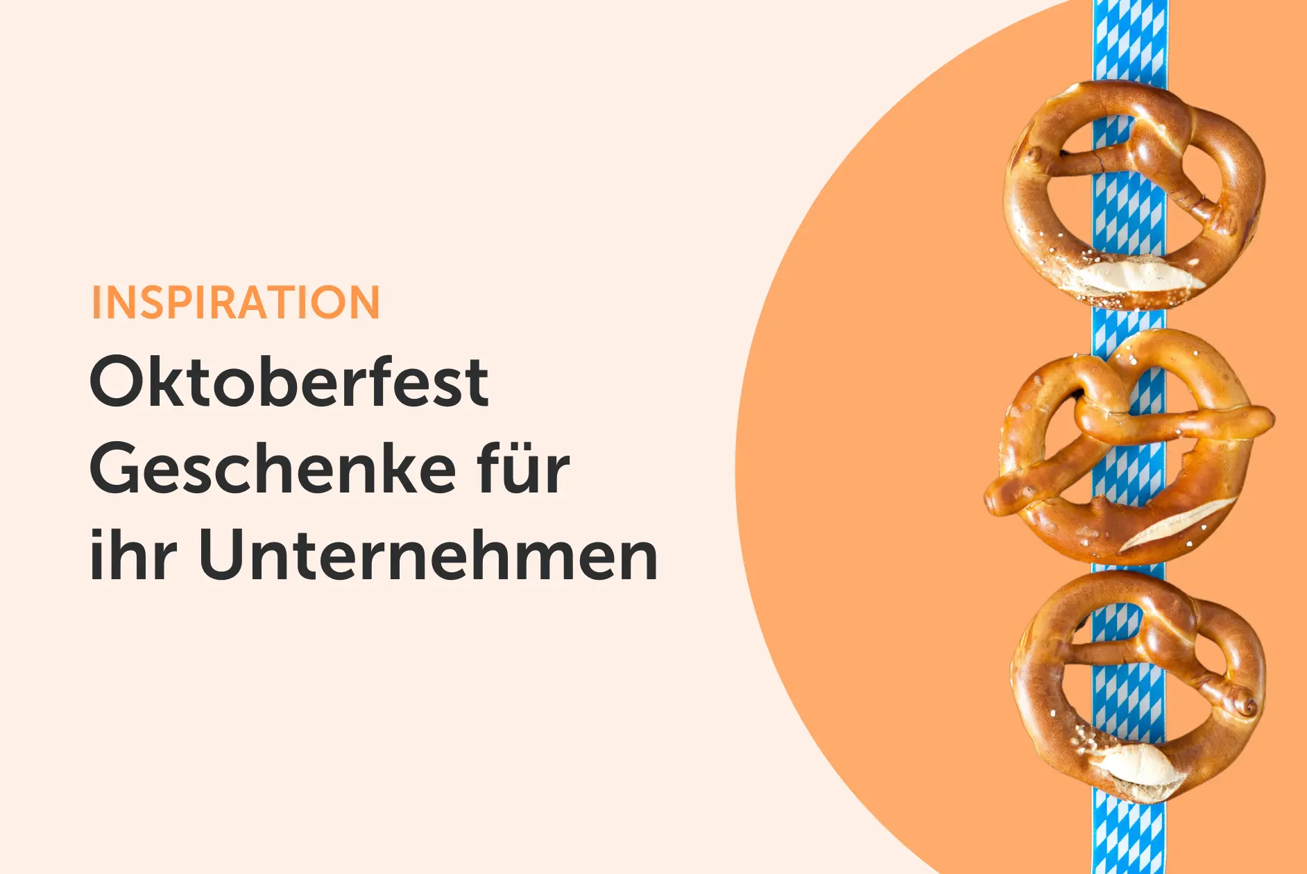 Headerbild mit Titel, Oktoberfest Brezeln auf orangenem Hintergrund.