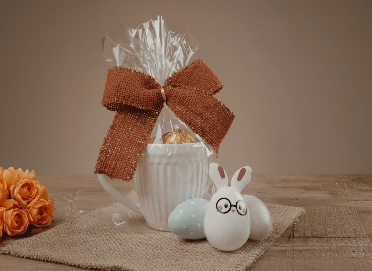 Tasse mit Ostereiern und Schleife - Header