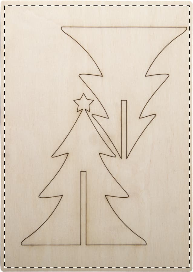 CreaX Weihnachtskarte, Tannenbaum – Druckbeispiel Gravur, Vollfarbig, max. 50 x 50 mm - Holzteil - vorne