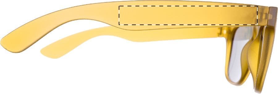 Arugam Sonnenbrille – Druckbeispiel Tampondruck, 1-farbig, max. 55 x 6 mm - Rechter Bügel