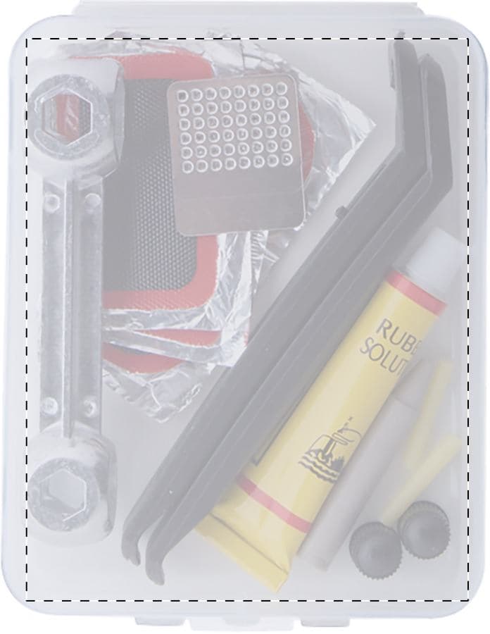 Eddy Fahrrad-Reparaturset – Druckbeispiel Tampondruck, 1-farbig, max. 60 x 40 mm - Oben
