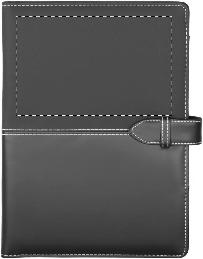 Duotone A5 Dokumentenmappe – Druckbeispiel Siebdruck, 1-farbig, max. 160 x 70 mm - Vorderseite Umschlag - oberer Teil
