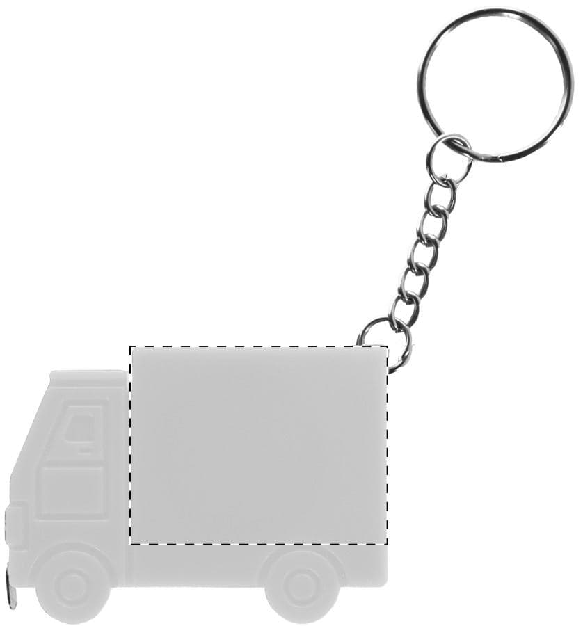Symmons Schlüsselanhänger mit Maßband – Druckbeispiel Tampondruck, 1-farbig, max. 30 x 20 mm - Vorderseite