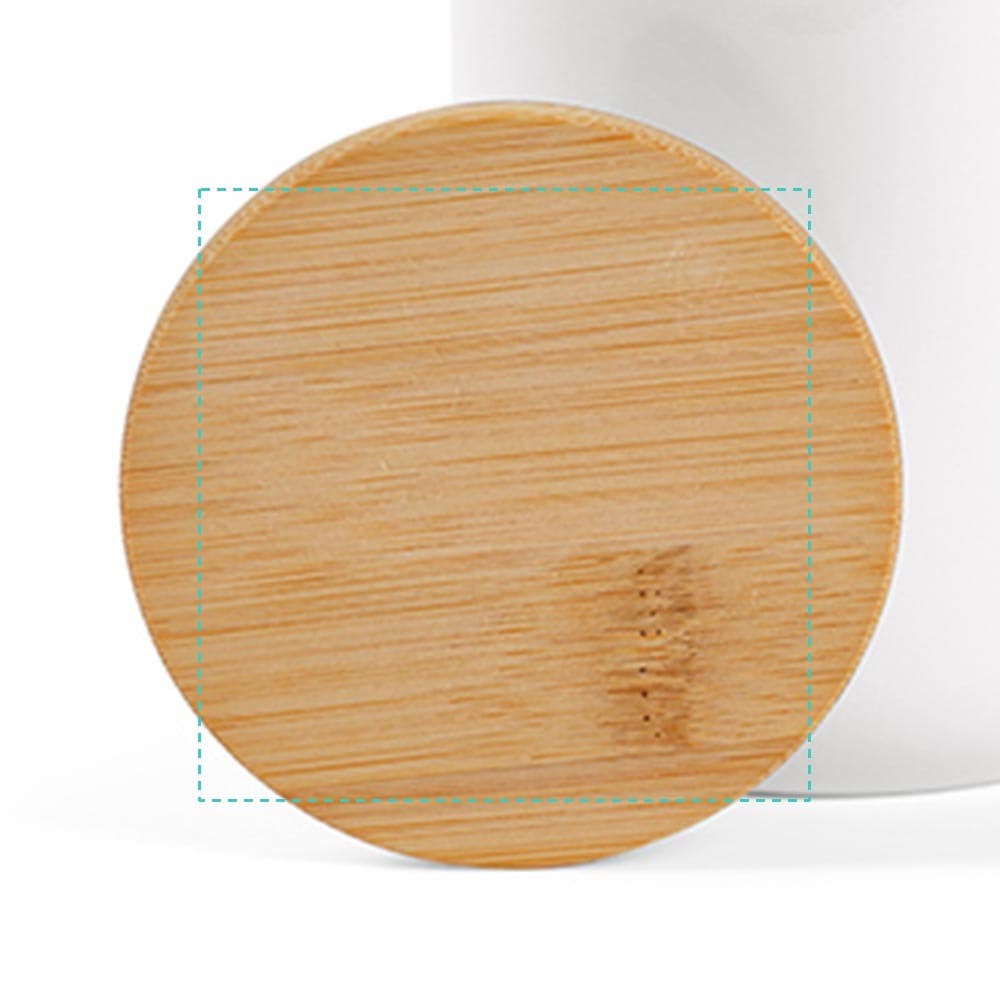 Douro Keramik Tasse mit Bambus, 380 ml. Für Sublimationsdruck geeignet – Druckbeispiel Lasergravur - XL, 70x70 mm - Deckel