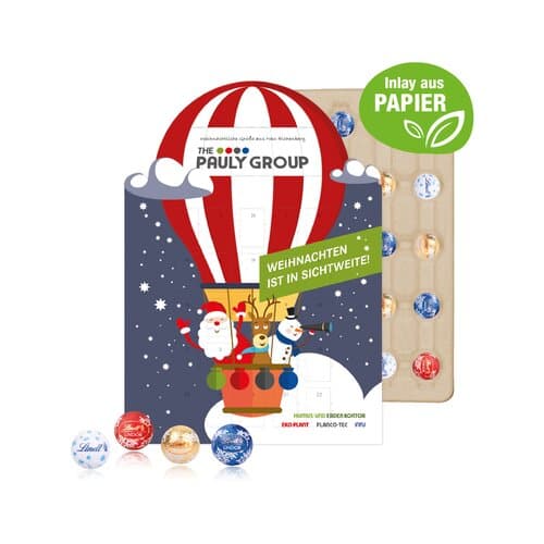 Adventskalender "individuelle Kalenderform" mit Lindt Schokolade, Inlay aus Papier