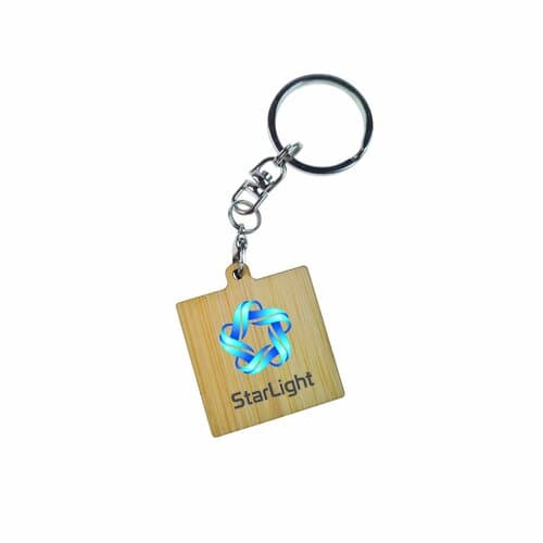 Key Ring Bamboo Square 30 mm, Print in full color