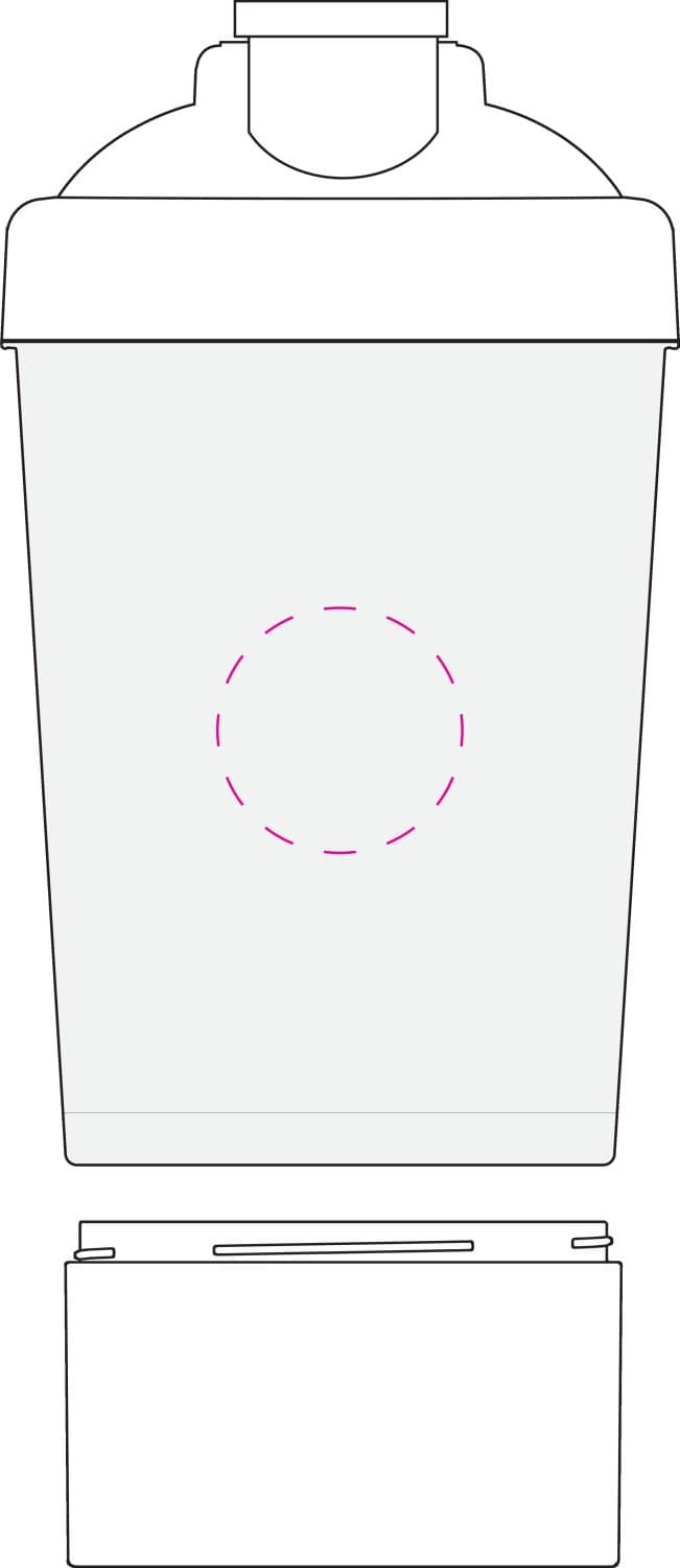Shaker "Protein", Pro 1, 0,40 l – Druckbeispiel Tampondruck, mittig gegenüber Skala
