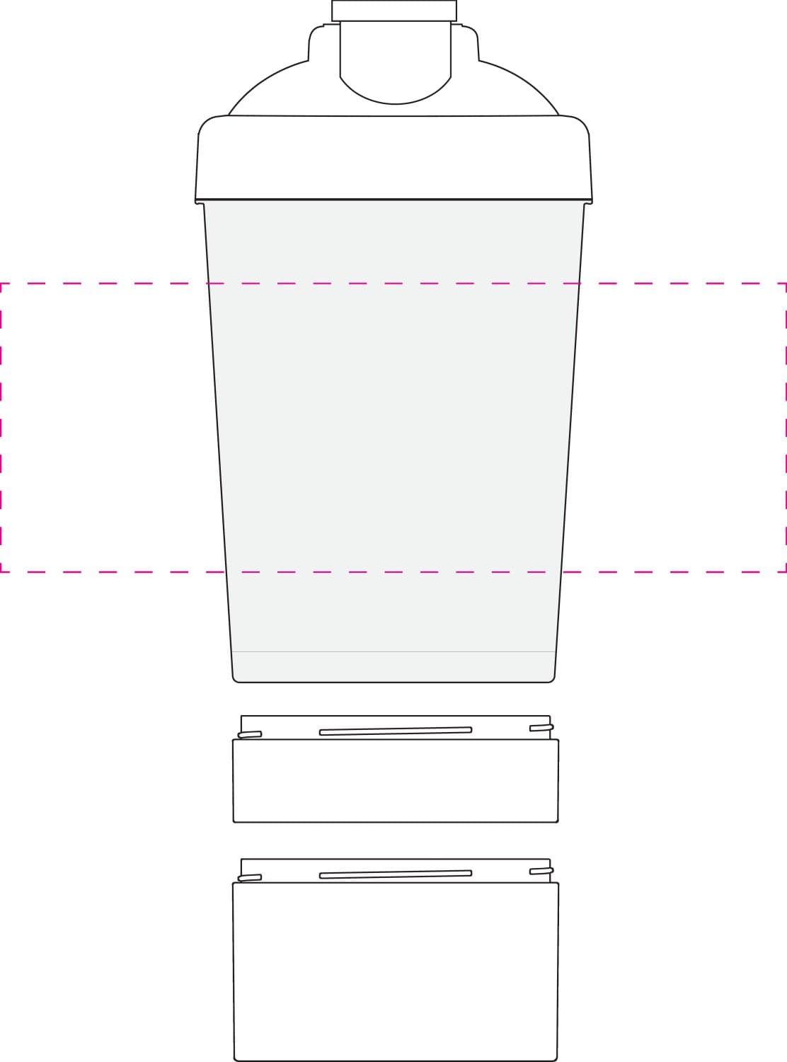 Shaker "Protein", Pro 2, 0,40 l – Druckbeispiel Siebdruck, 1-farbig, 70,00 x 190,00 mm - mittig seitlich gegenüber Skala