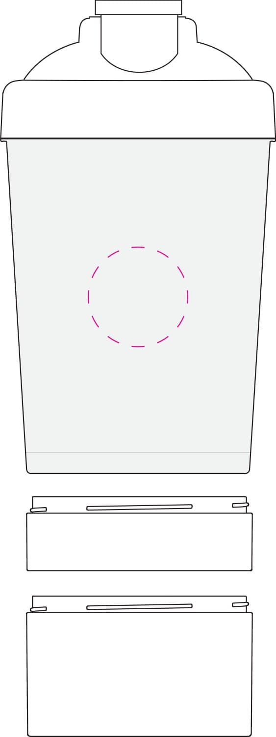 Shaker "Protein", Pro 2, 0,40 l – Druckbeispiel Tampondruck, mittig gegenüber Skala