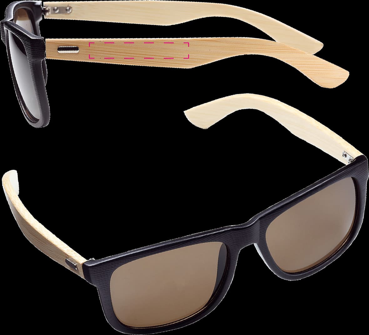 Sonnenbrille "Bamboo" – Druckbeispiel CO2 Laser, 1-farbig, 7,00 x 45,00 mm - auf rechten Bügel