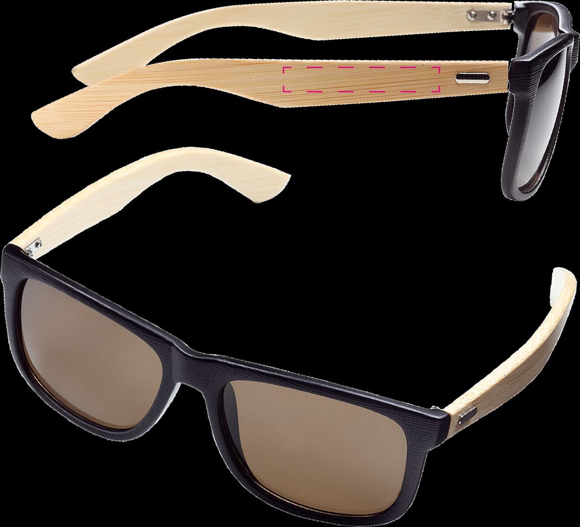 Sonnenbrille "Bamboo" – Druckbeispiel CO2 Laser, 7,00 x 45,00 mm - auf rechten Bügel