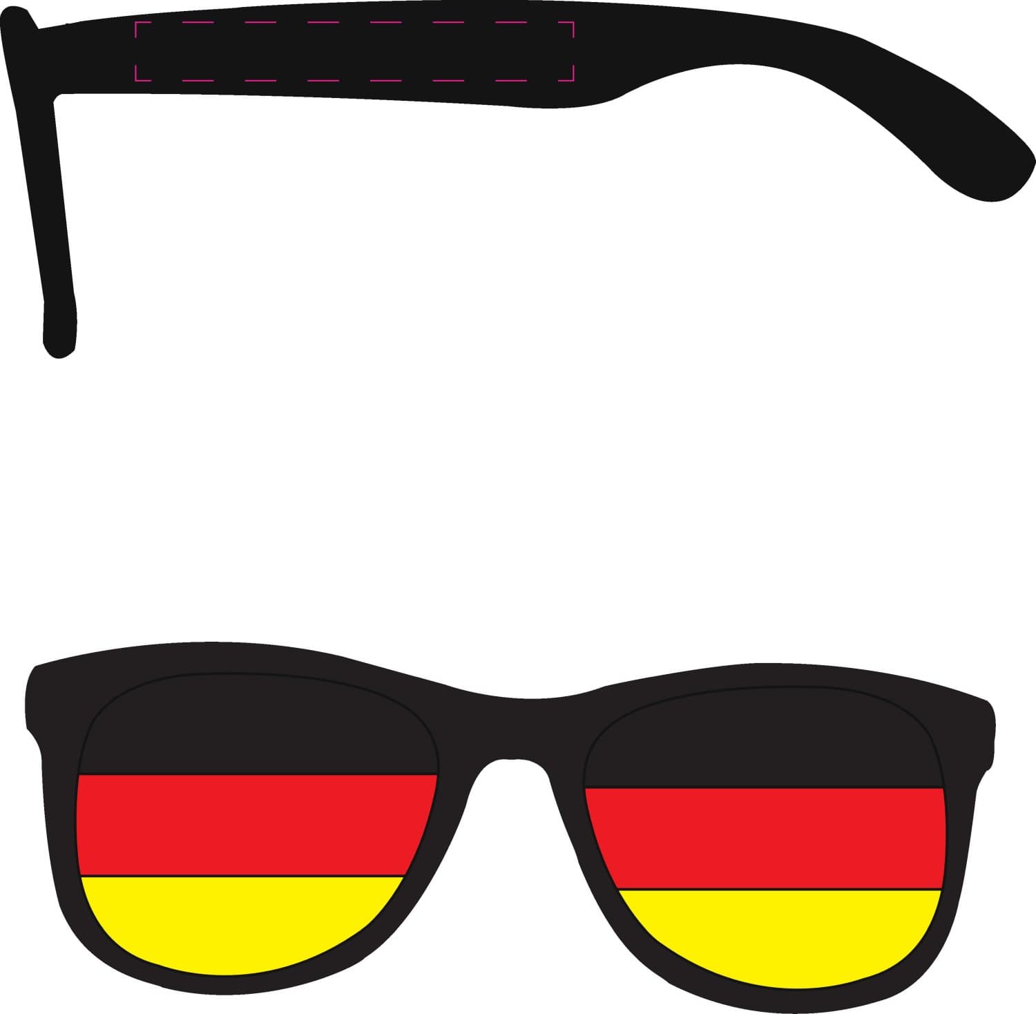 Spaßbrille "Germany" mit Blumenkette – Druckbeispiel Tampondruck, 1-farbig, 60,00 x 8,00 mm - Bügel