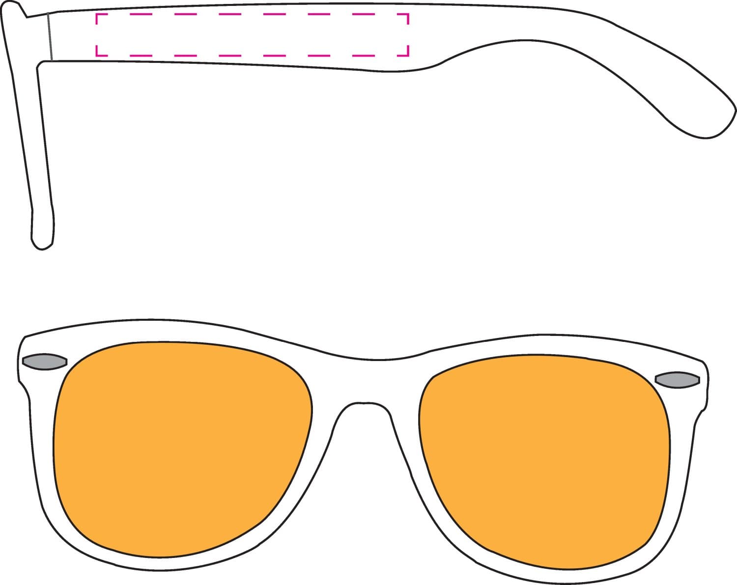 Sonnenbrille "Blues" sun – Druckbeispiel Tampondruck, 1-farbig, 8,00 x 60,00 mm - auf den linken Bügel