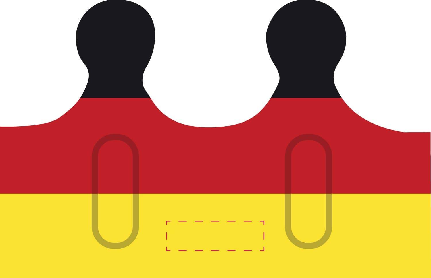 Aufblasbare Krone "Deutschland" – Druckbeispiel Siebdruck, 1-farbig, 15,00 x 50,00 mm - gelbes Segment, zwischen Prägungen