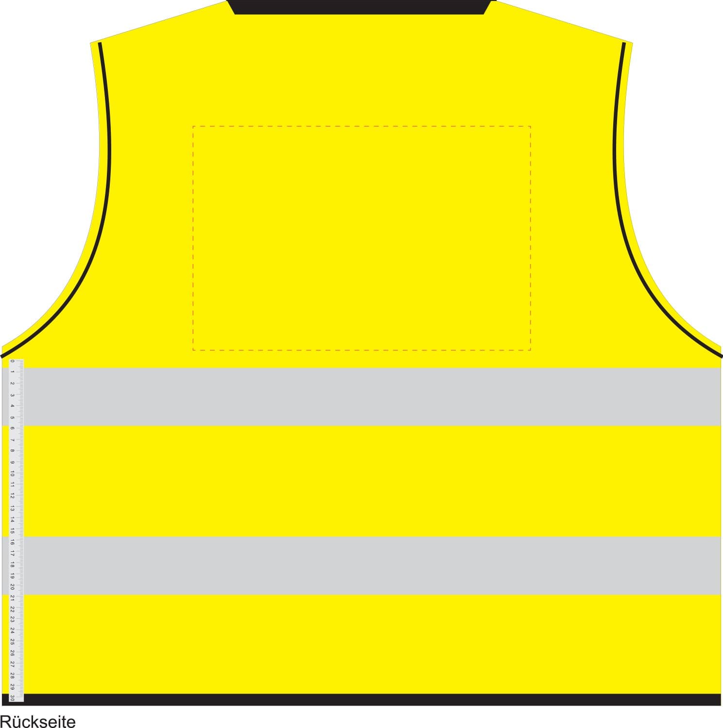 Warnweste "Standard" 5er Set im Etui – Druckbeispiel Siebdruck, 200,00 x 300,00 mm - Rückseite