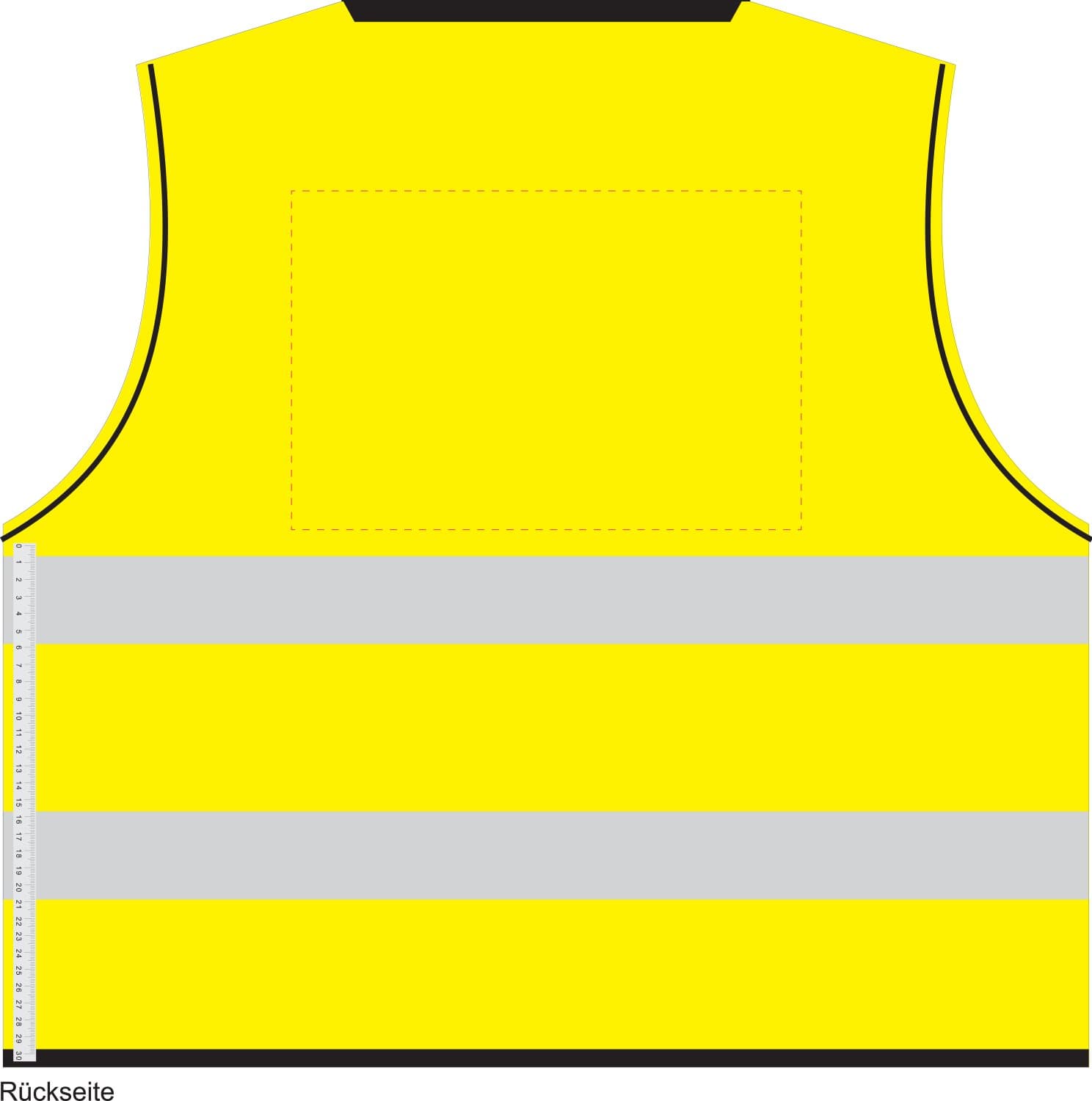 Warnweste "Standard" Etui – Druckbeispiel Transferdruck, 1-farbig, 200,00 x 300,00 mm - Rückseite
