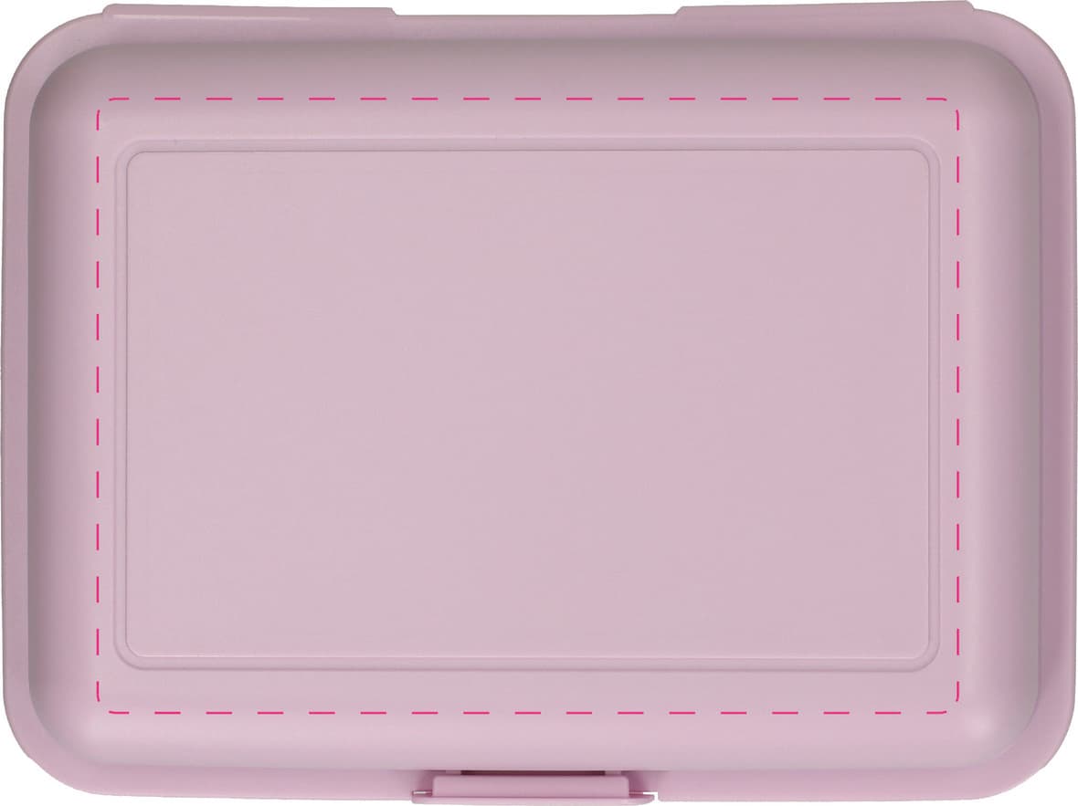 Vorratsdose "SchoolBox" groß aus anteilig biob. Kunststoff – Druckbeispiel UV-Digitaldruck, 100,00 x 140,00 mm - mittig auf Deckel
