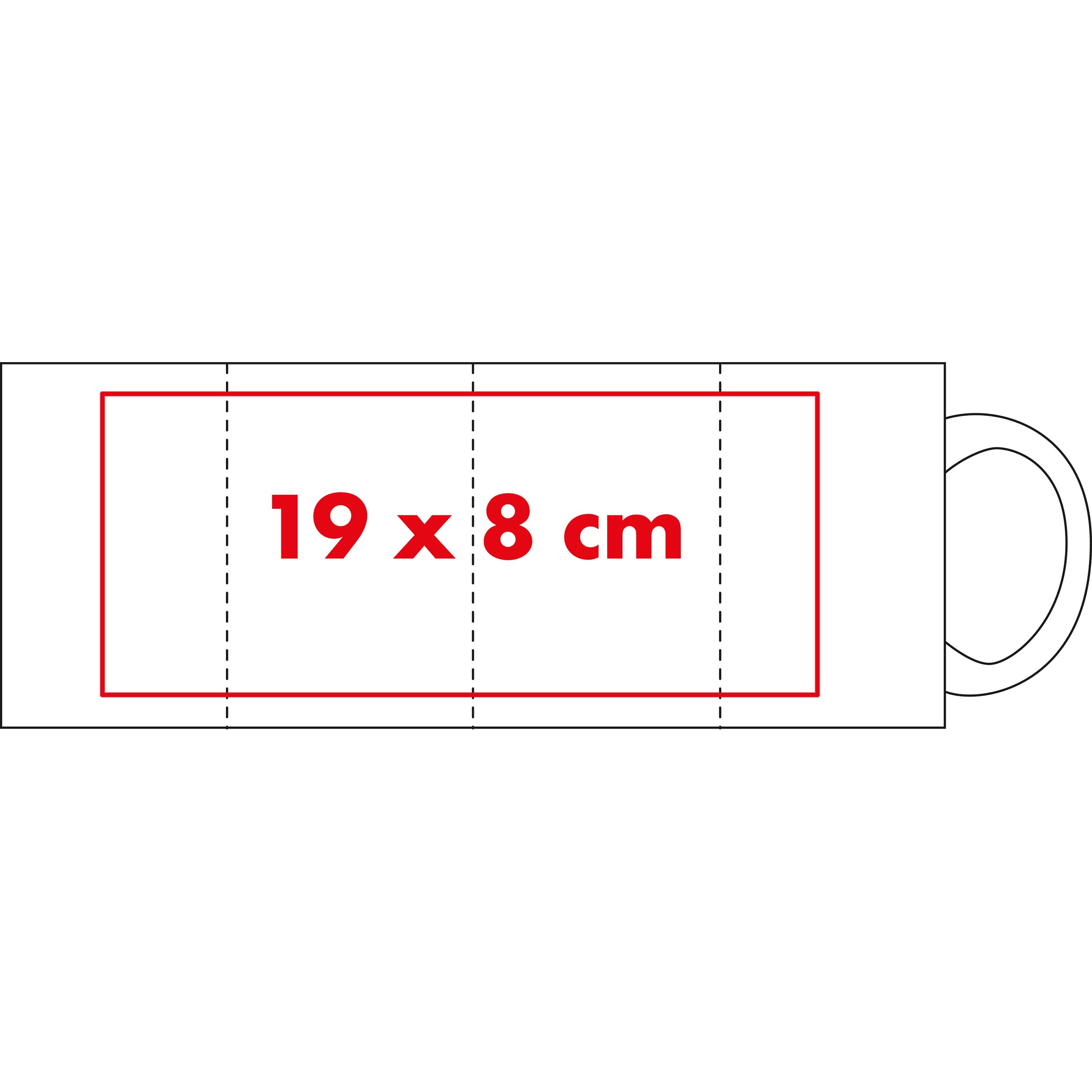 Sublimationstasse Vieste – Druckbeispiel Sublimationsdruck, 1-farbig, 19 x 8 cm - Auf dem Becher