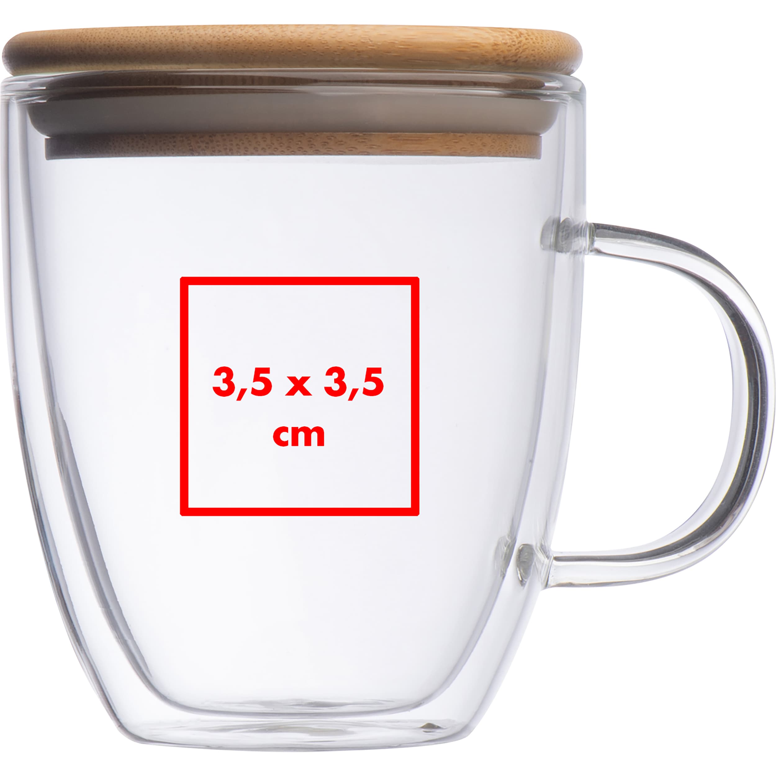 Doppelwandige Glastasse Gerthe – Druckbeispiel Tampondruck, 1-farbig, 3,5 x 3,5 cm - Auf dem Becher