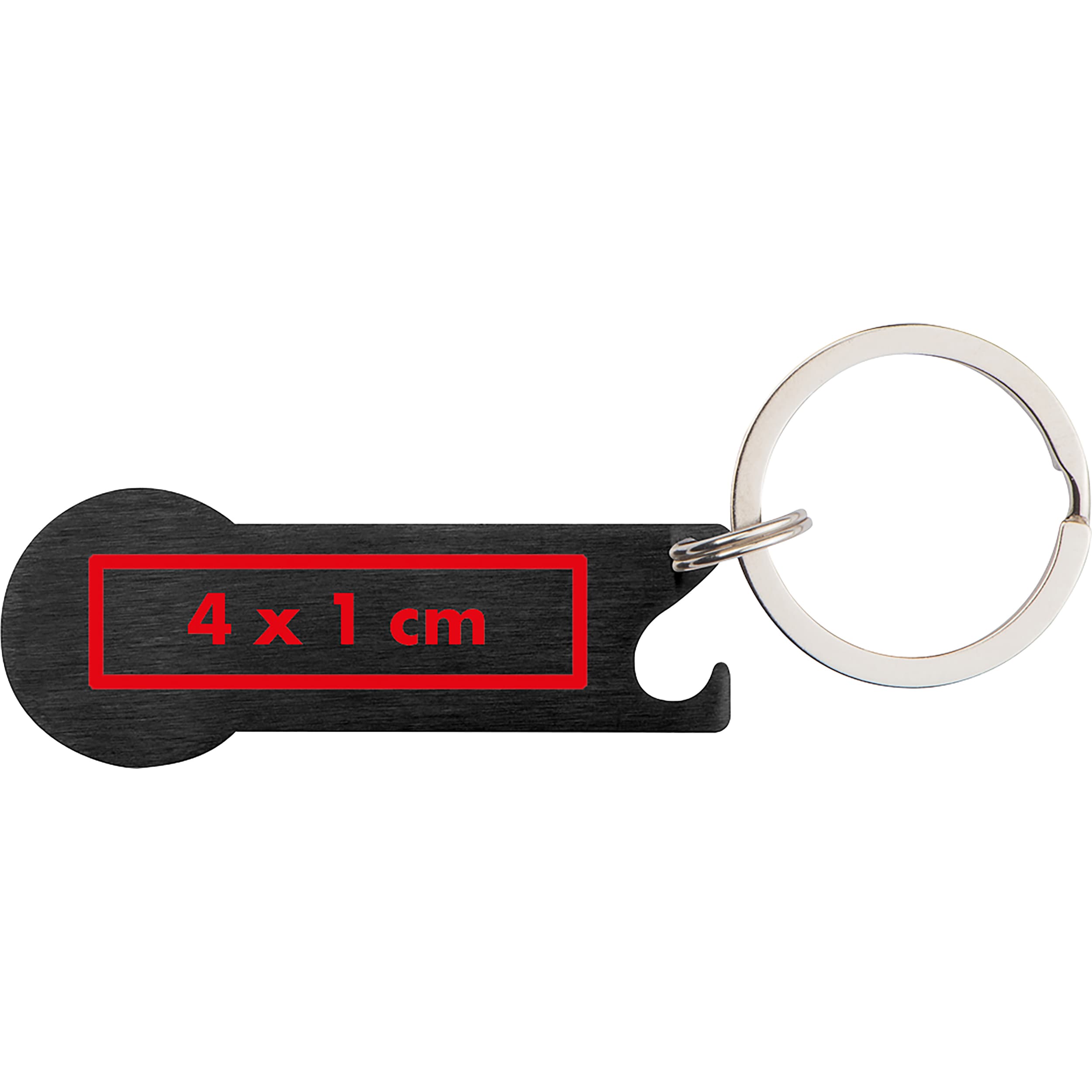Metall-Schlüsselanhänger mit Einkaufschip Stickit – Druckbeispiel Lasergravur, 1-farbig, 4 x 1 cm - Unter dem Schlüsselanhänger