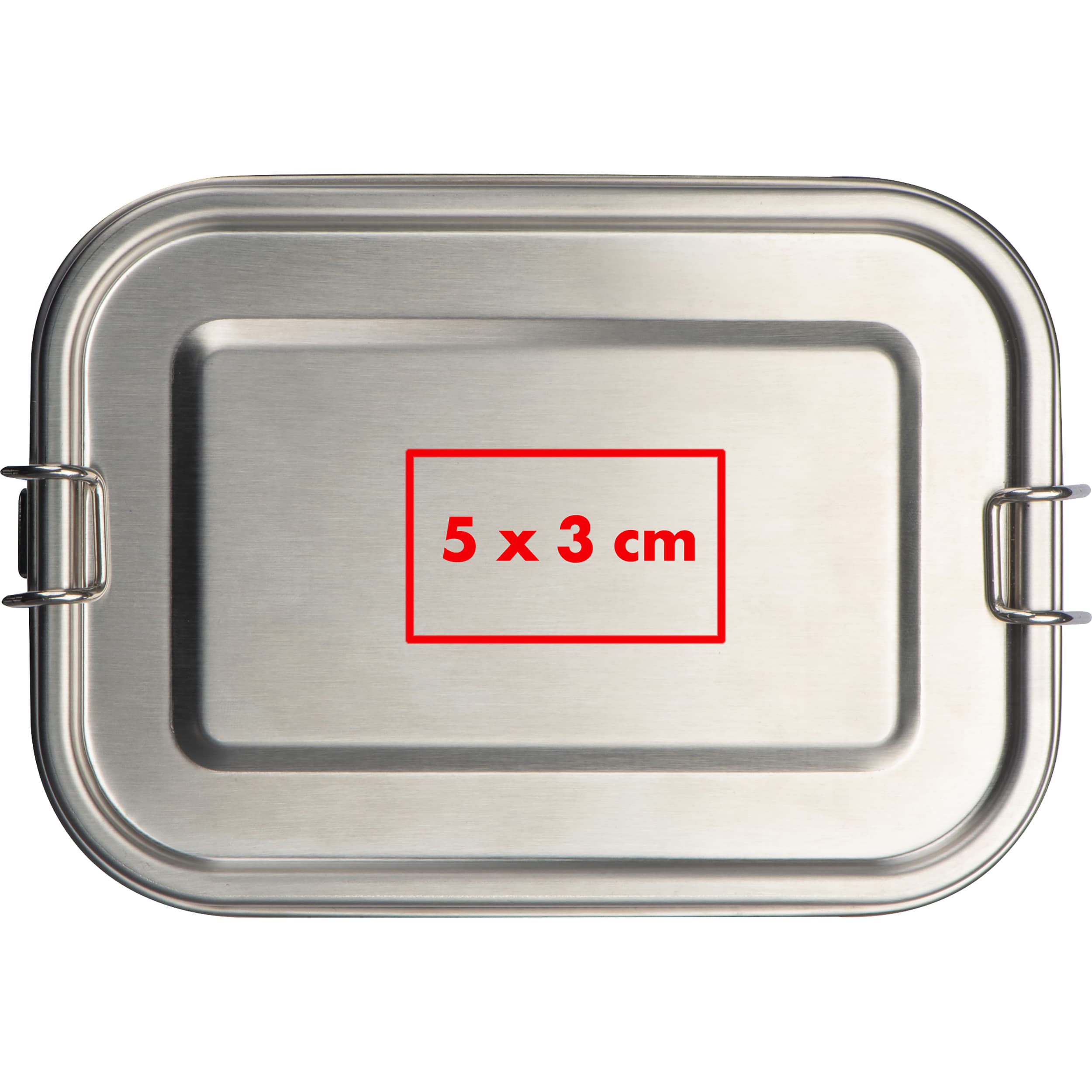 Lunchbox Porto Alegre – Druckbeispiel Lasergravur, 1-farbig, 5 x 3 cm - Auf dem Deckel
