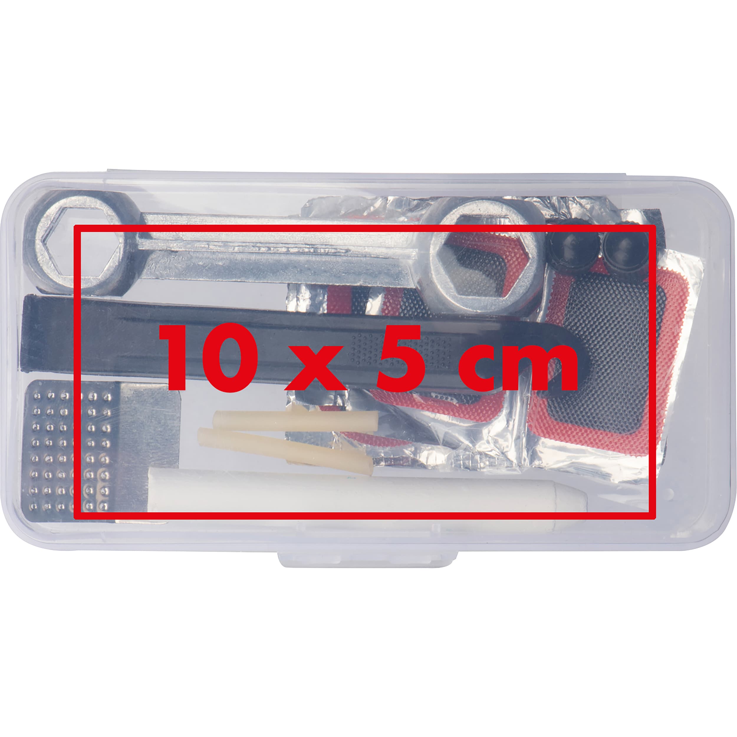 Fahrrad-Reparaturset Rochelle – Druckbeispiel UV-Druck <30cm², 1-farbig, 10 x 5 cm - Auf der Box