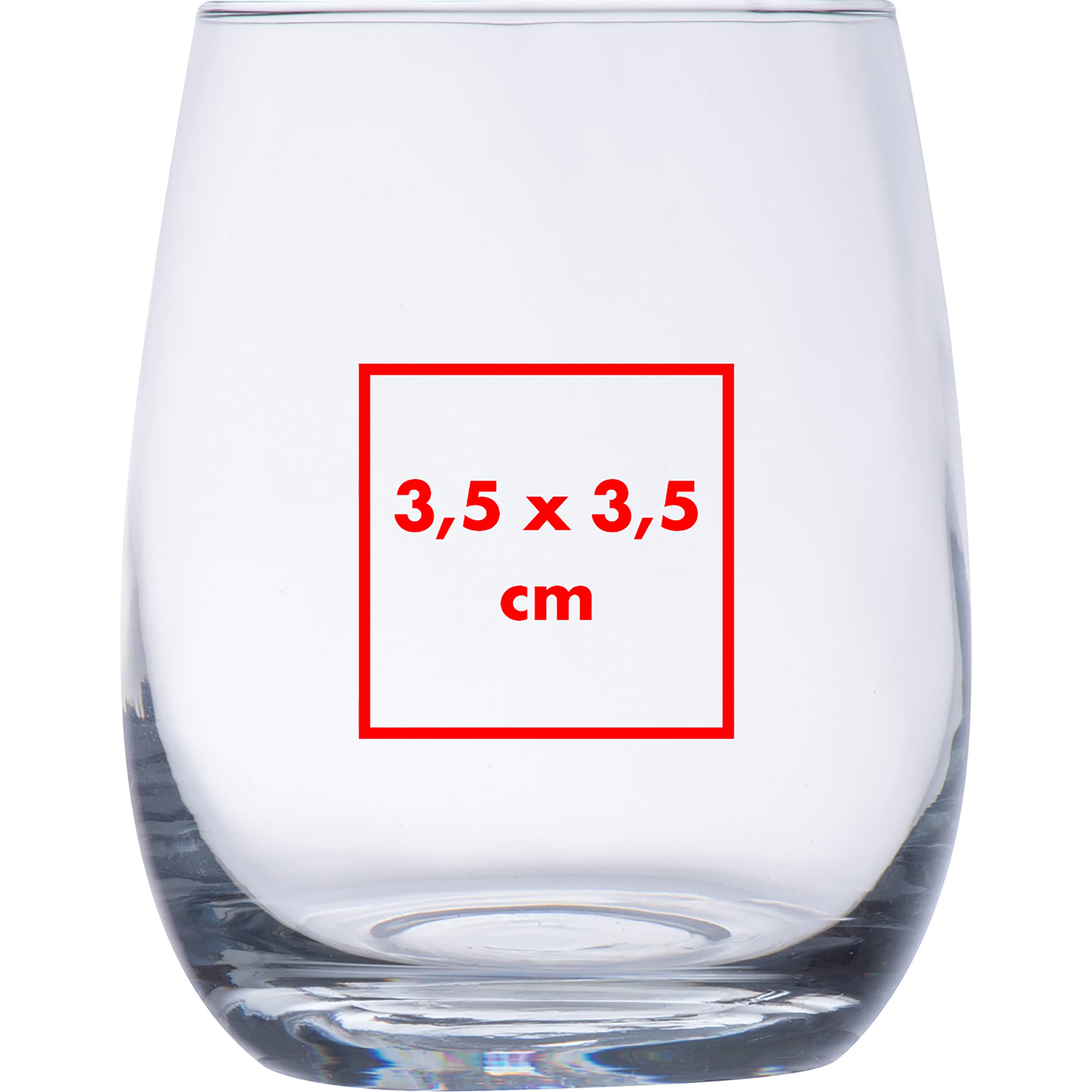 Trinkglas Siena – Druckbeispiel Tampondruck, 3,5 x 3,5 cm - Mittig