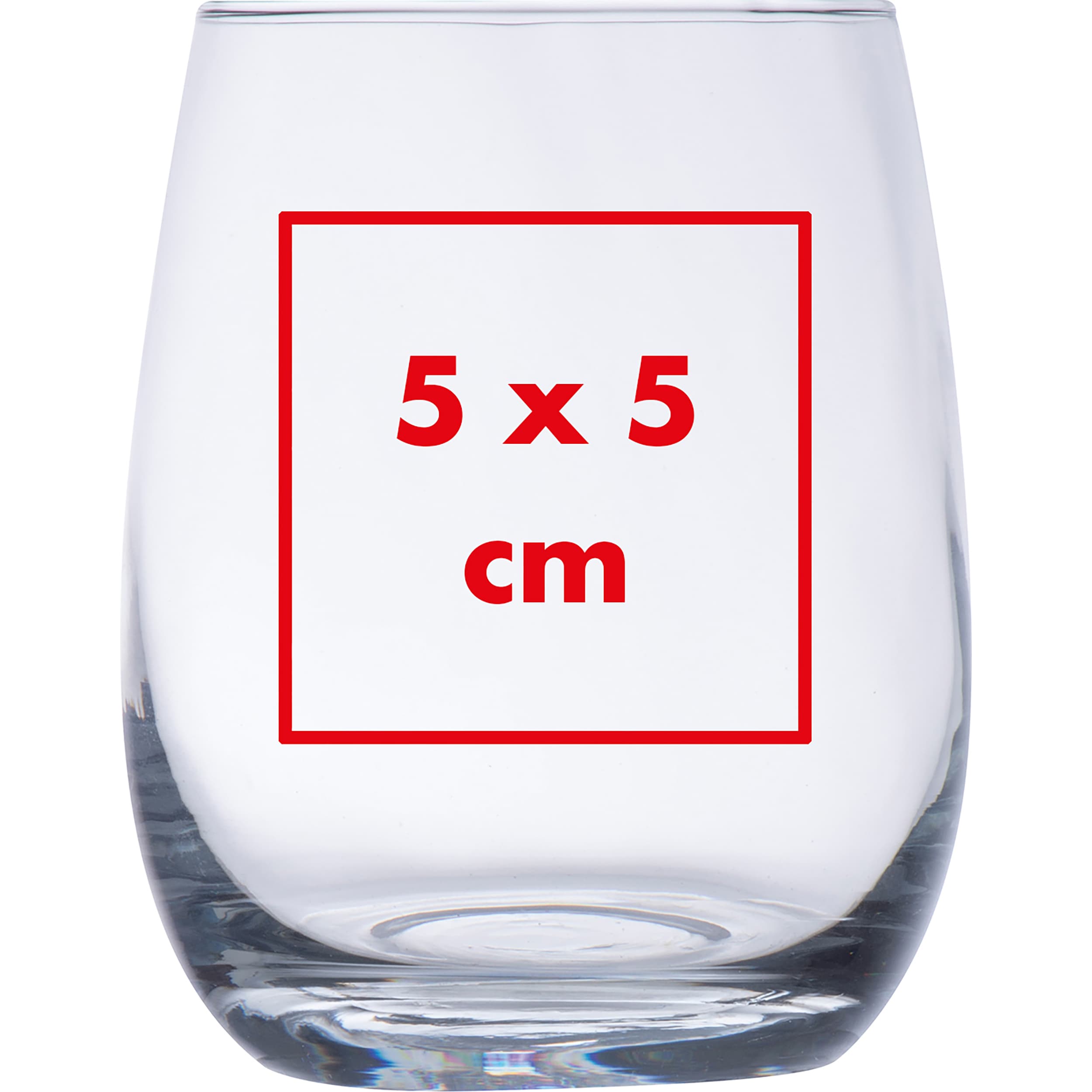 Trinkglas Siena – Druckbeispiel Keramiktransfer mit Unterlegung, 1-farbig, 5 x 5 cm - Mittig