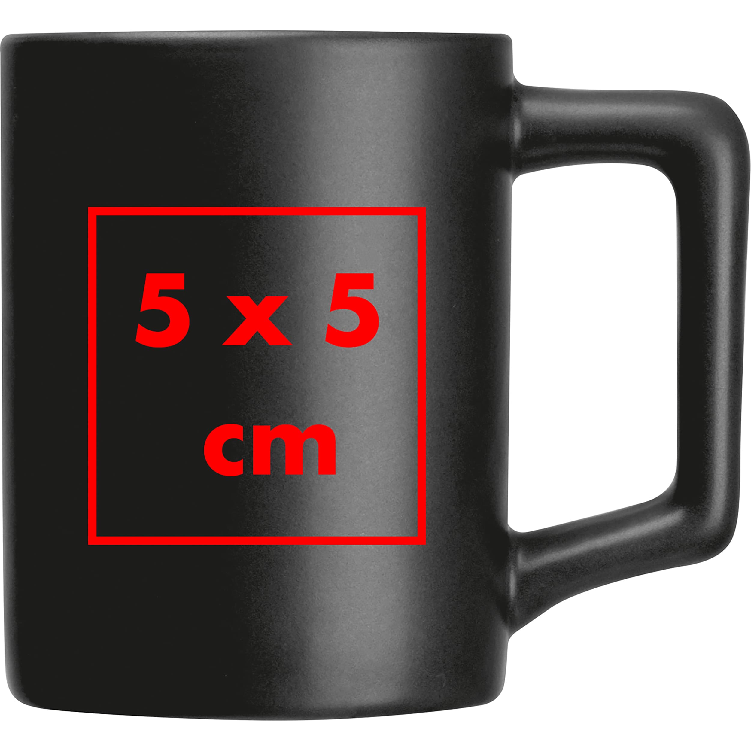 Keramiktasse Bradford – Druckbeispiel Keramiktransfer mit Unterlegung, 1-farbig, 5 x 5 cm - Links vom Henkel