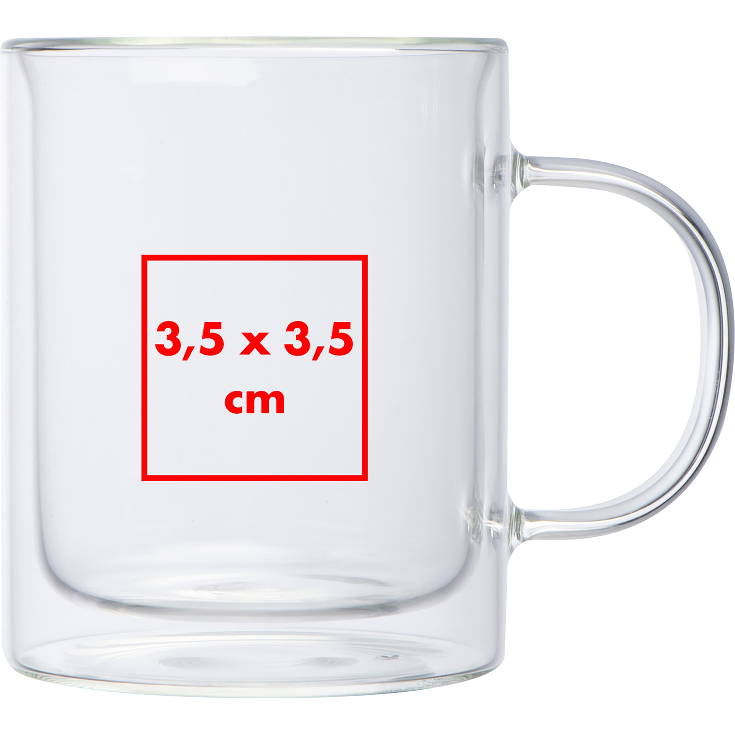 Doppelwandige Tasse Caracas – Druckbeispiel Tampondruck, 3,5 x 3,5 cm - Links vom Henkel