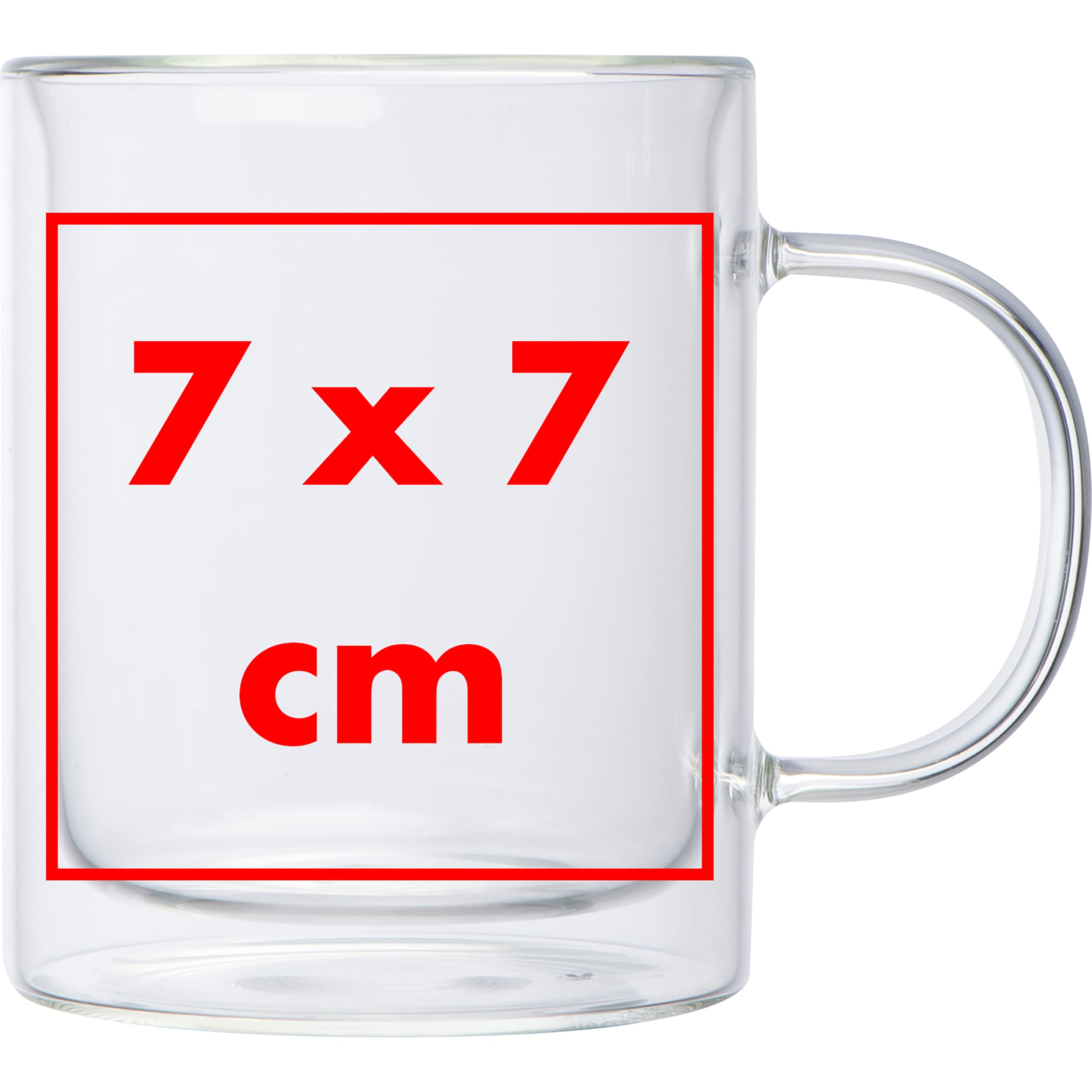 Doppelwandige Tasse Caracas – Druckbeispiel Keramiktransfer, 1-farbig, 7 x 7 cm - Links vom Henkel