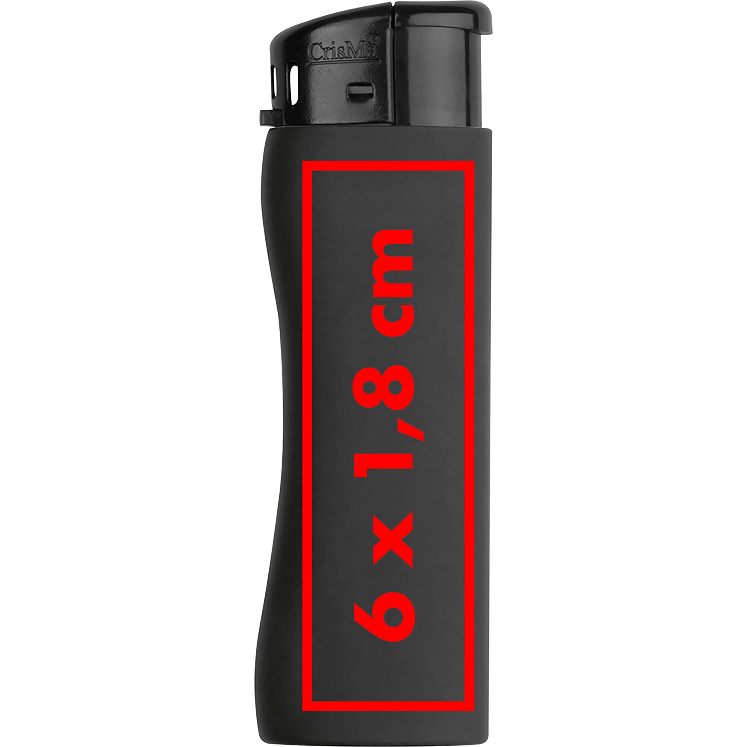 Elektronikfeuerzeug Mouscron – Druckbeispiel UV-Druck <10cm² (Kugelschreiber,Feuerzeuge), 1-farbig, 6 x 1,8 cm - Auf der Seite