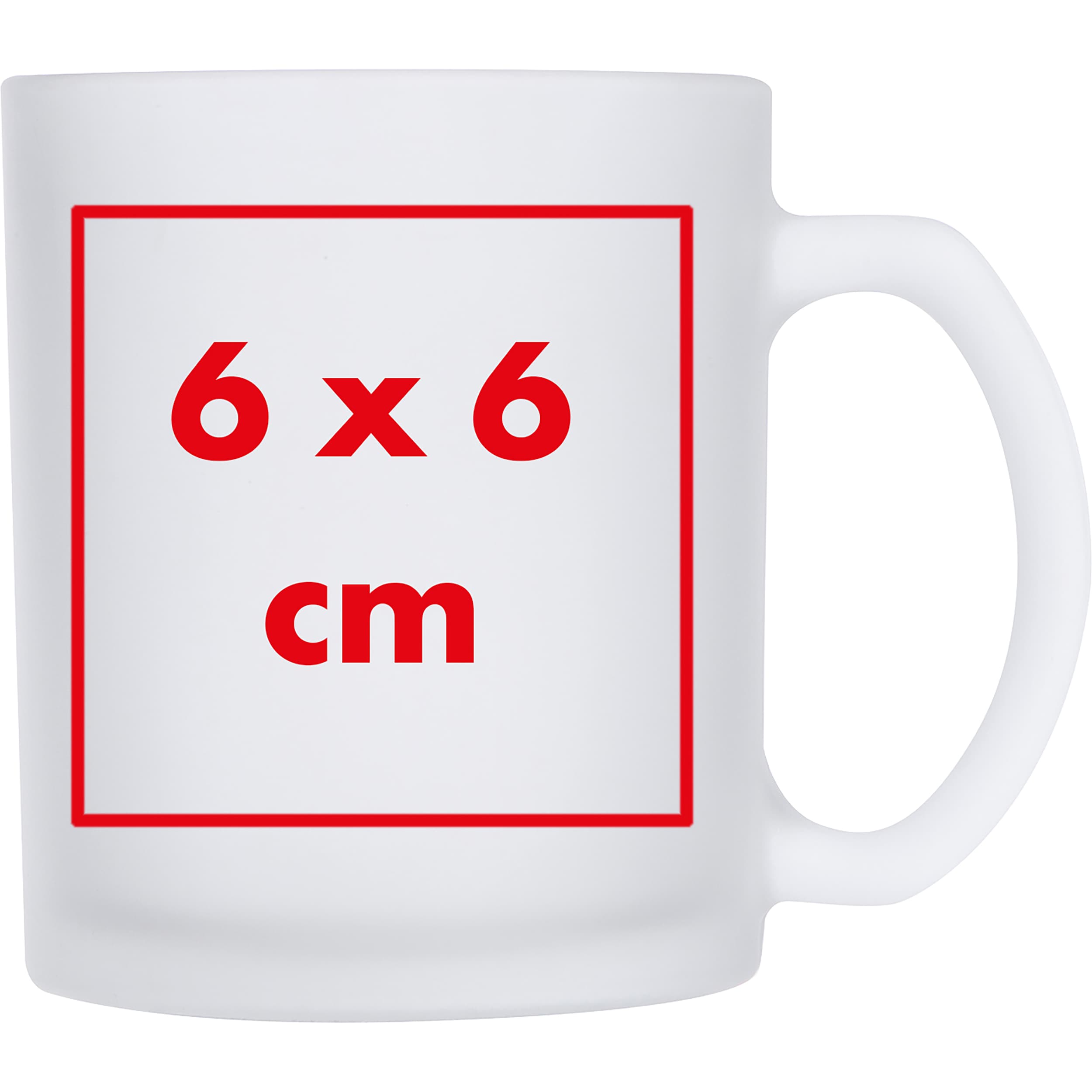 Glaskaffeebecher Genova – Druckbeispiel Keramiktransfer mit Unterlegung, 1-farbig, 6 x 6 cm - Auf dem Becher