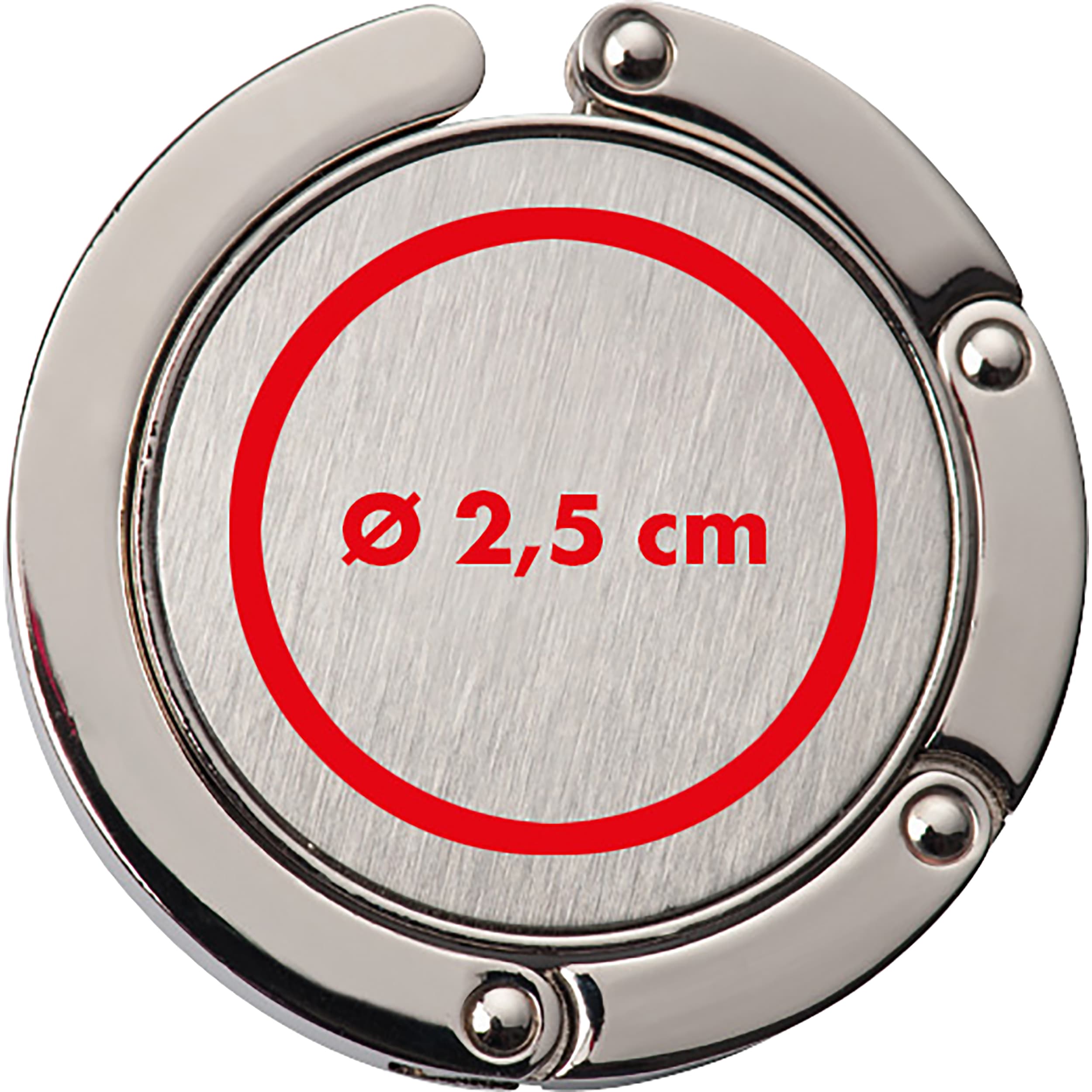Metall-Handtaschenhalter Rose Hill – Druckbeispiel Lasergravur, 1-farbig, ø 2,5 cm - Mittig