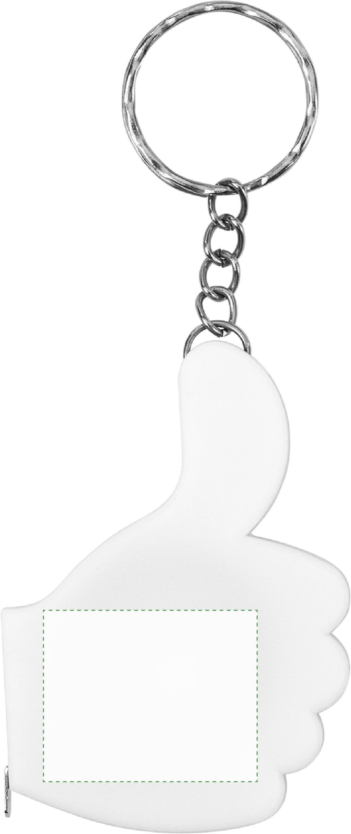 Schlüsselanhänger Nassir | Mit Bandmaß – Druckbeispiel Tampondruck, 1-farbig, 25 x 20mm, Ø 0mm - Vorderseite