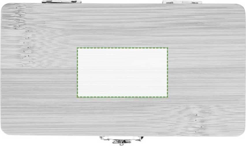 Werkzeugset Willow | Bambuskoffer | 25 St. – Druckbeispiel Lasergravur, 1-farbig, 55 x 30mm - Auf dem Deckel