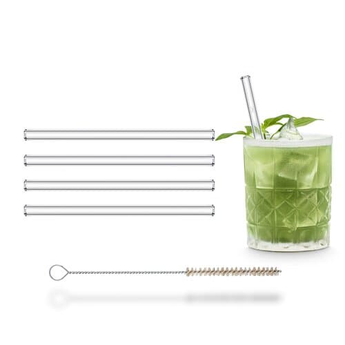 Set mit vier Glastrinkhalmen, inkl. Reinigungsbürste