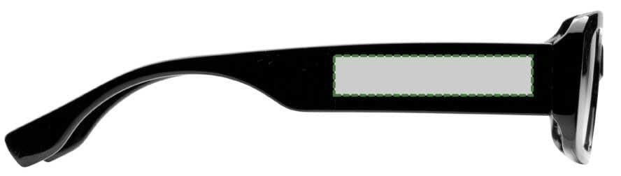 Cobana GRS Recycled PC Sonnenbrille – Druckbeispiel Tampondruck, 1-farbig, 50 x 10mm - Rechtsseitig