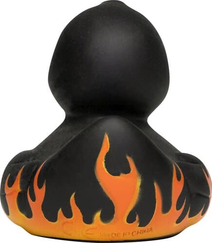 Quietsche-Ente Flammen mit Slogan Auftragsgriller