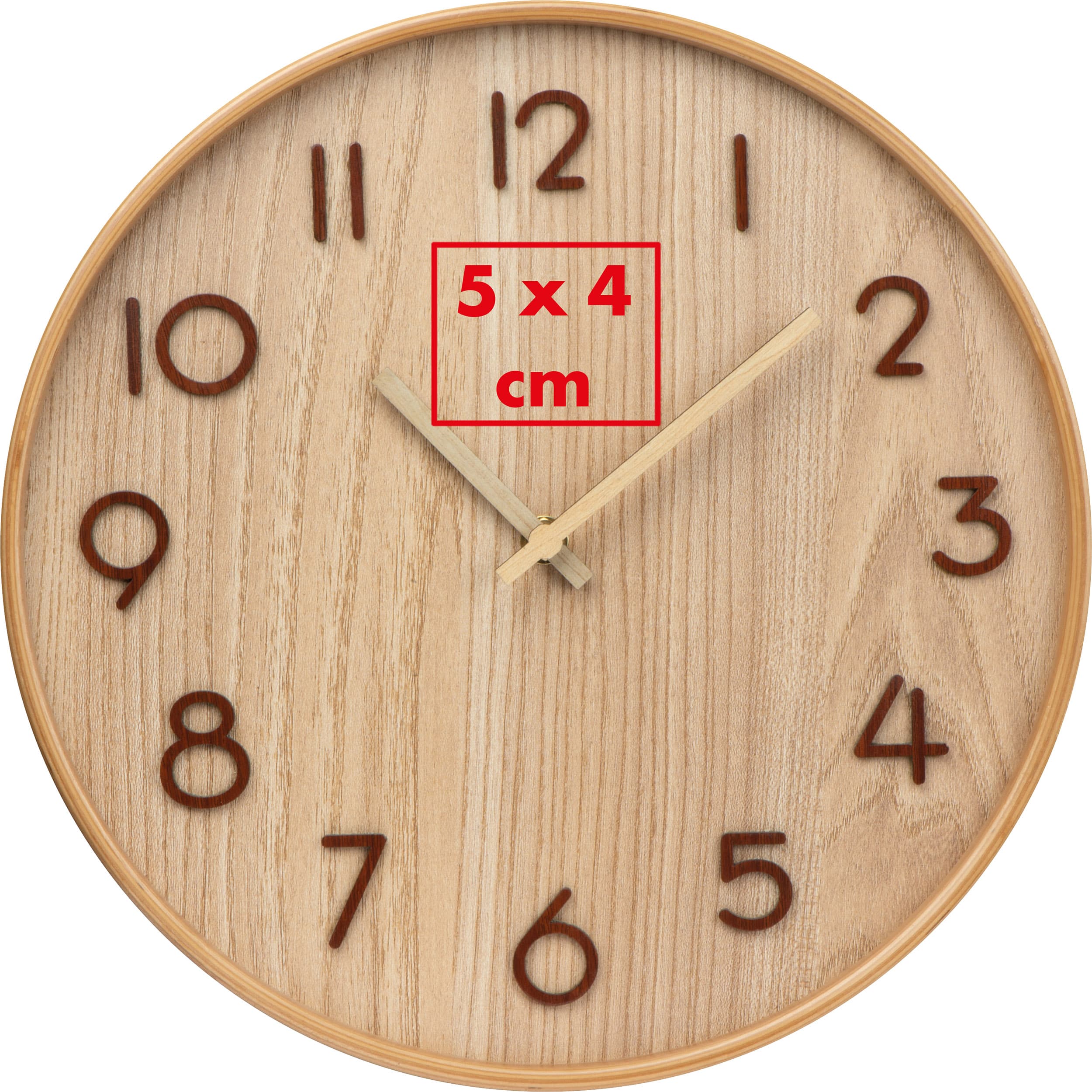 Wanduhr aus Holz CATHERINE – Druckbeispiel Tampondruck, 1-farbig, 5 x 4 cm - Im oberen Bereich