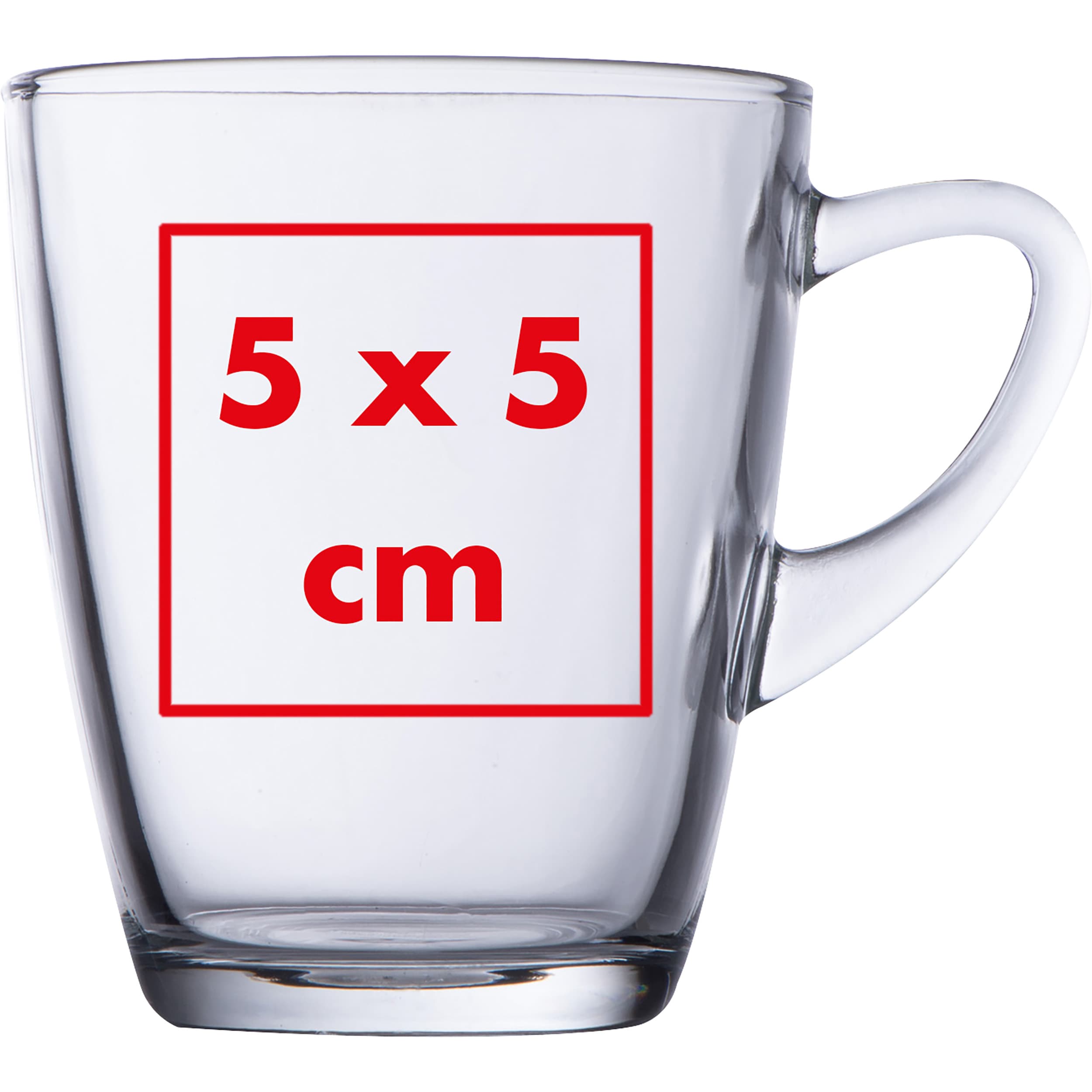 Glastasse, 320ml SEWERYN – Druckbeispiel Keramiktransfer mit Unterlegung, 1-farbig, 5 x 5 cm - Auf dem Becher