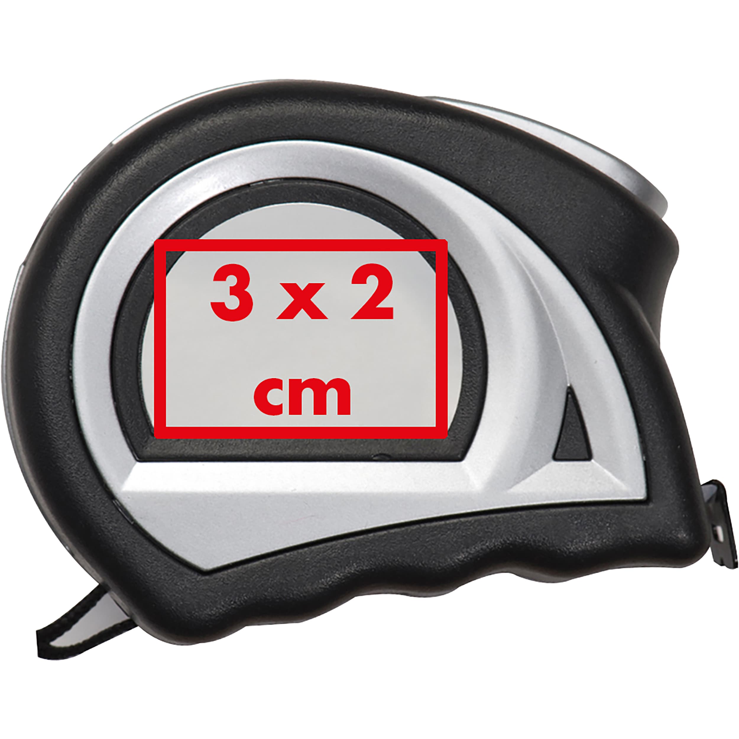 Stahlbandmaß 3m DONATA – Druckbeispiel Doming, 3 x 2 cm - Mittig