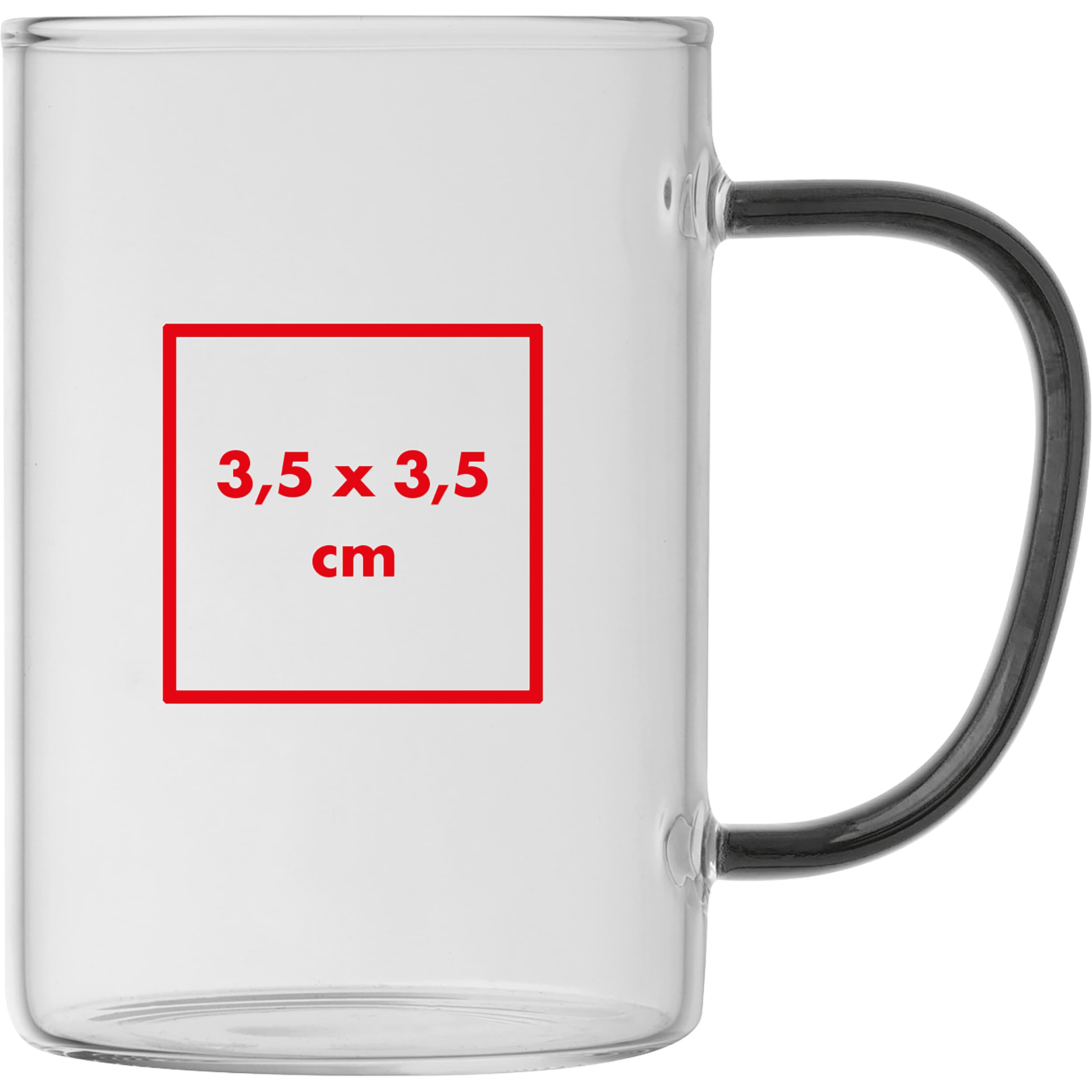 Glastasse mit farbigem Henkel, 250ml EDDA – Druckbeispiel Tampondruck, 3,5 x 3,5 cm - Auf dem Becher
