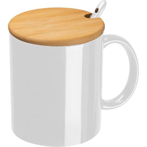 Keramiktasse mit Löffel und Bambusdeckel LOTHAR