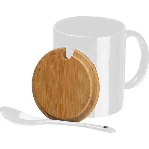 Keramiktasse mit Löffel und Bambusdeckel LOTHAR