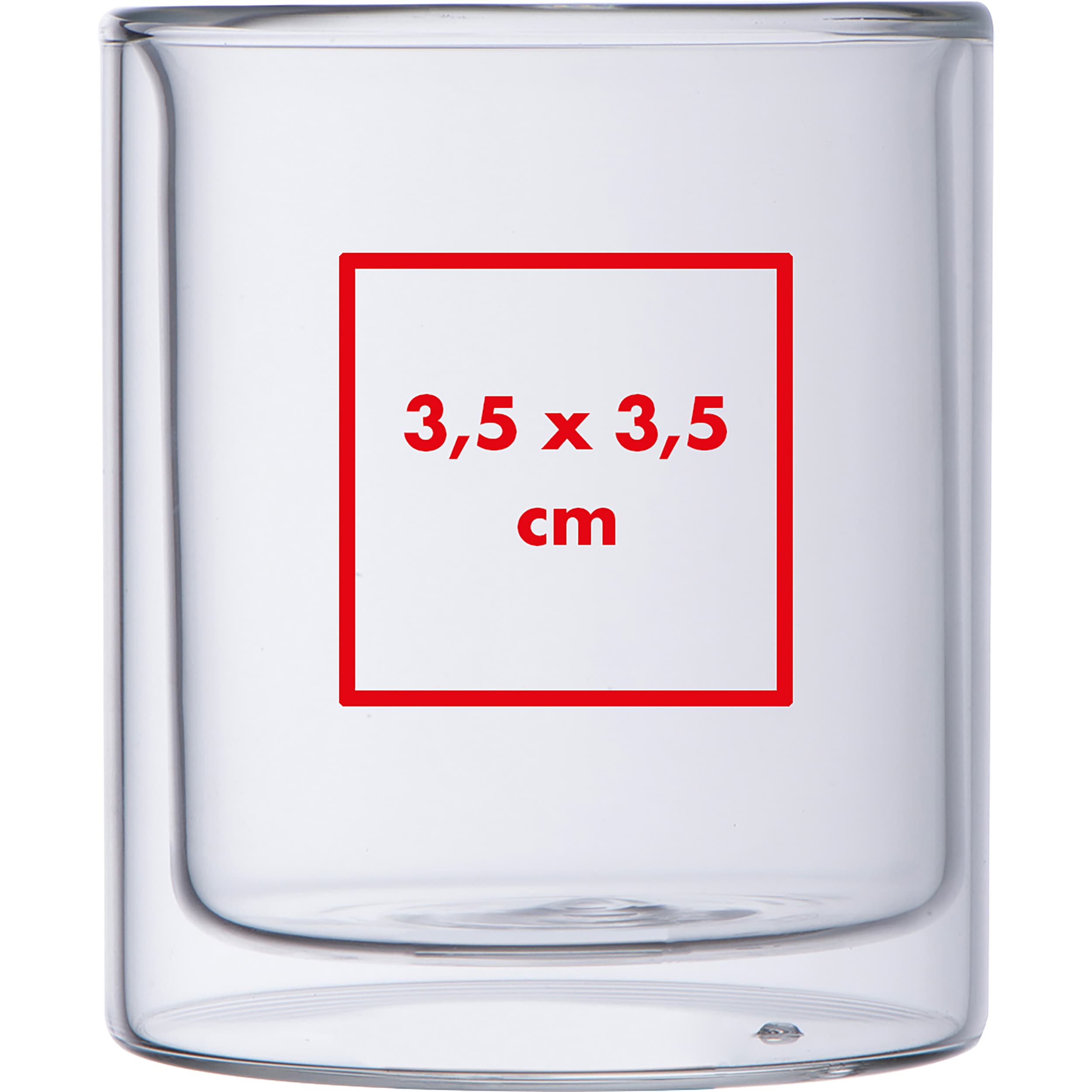 CrisMa Doppelwandige Cappuccinotasse 200ml EMILIAN – Druckbeispiel Tampondruck, 3,5 x 3,5 cm - Auf der Glasoberfläche
