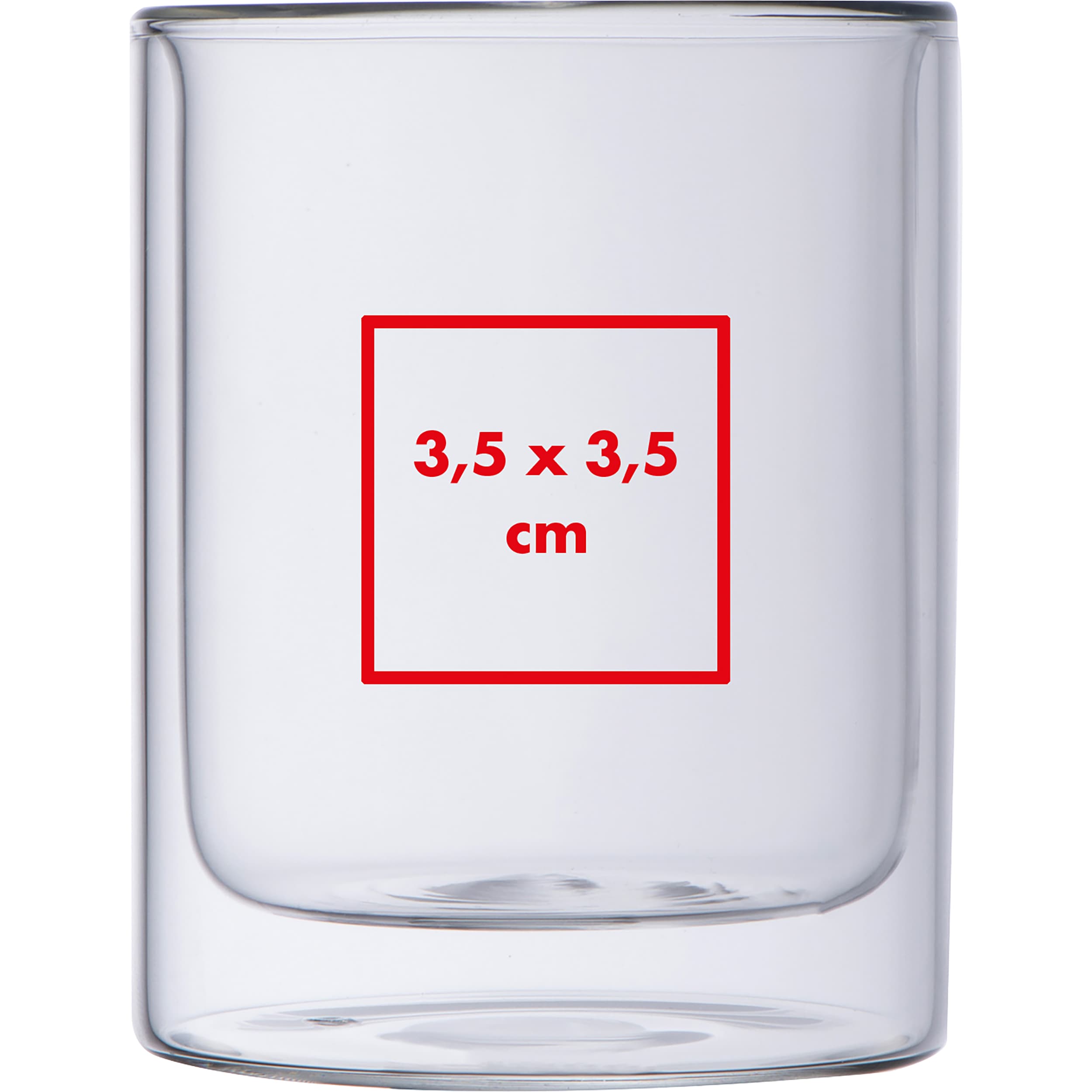 CrisMa Doppelwandige Glastasse 330ml STUART – Druckbeispiel Tampondruck, 3,5 x 3,5 cm - Auf der Glasoberfläche