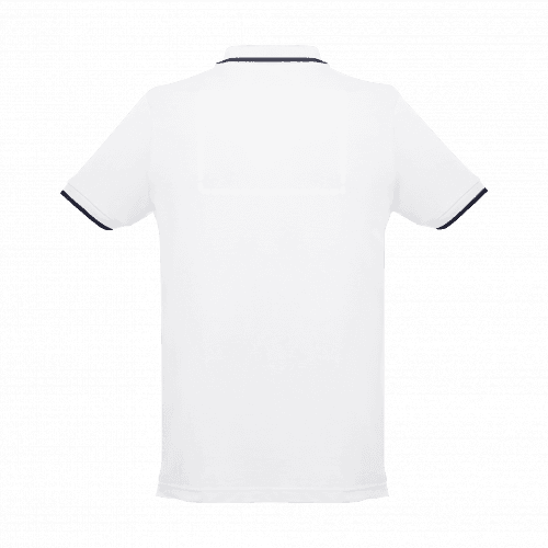 THC ROME WH. Zweifarbiges Baumwoll-Poloshirt für Männer. Weiße Farbe – Druckbeispiel Textildruck, 20 x 20 cm - Rücken